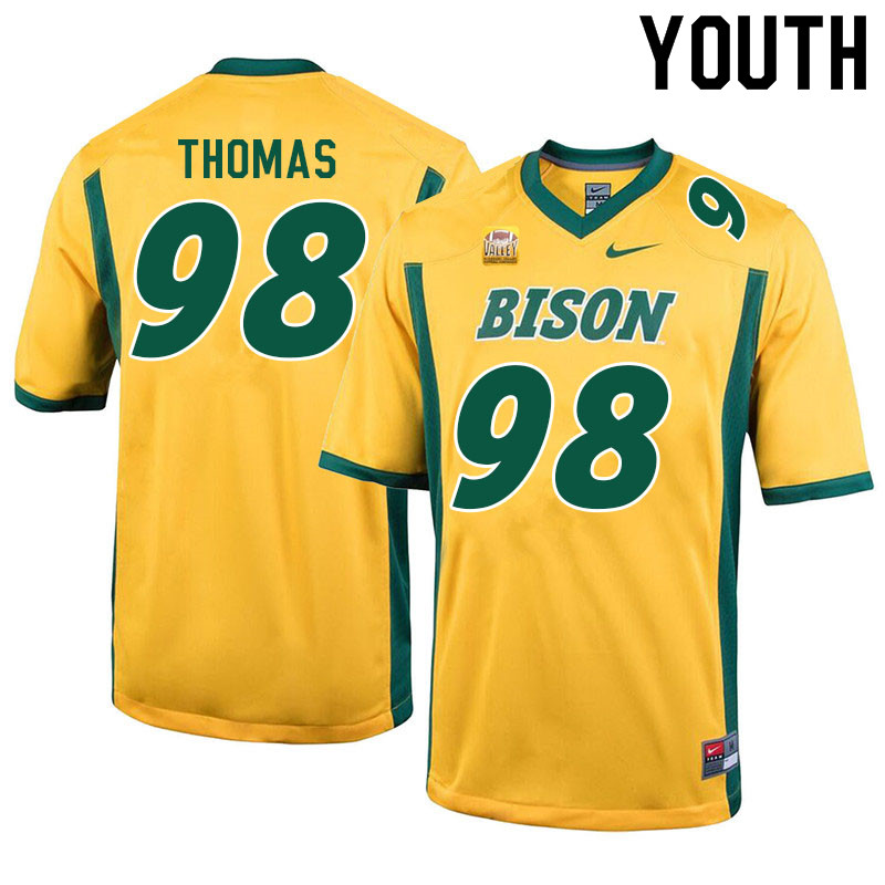 Youth #98 Brayden Thomas North Dakota State Bison College Football Jerseys Sale-Yellow - Click Image to Close